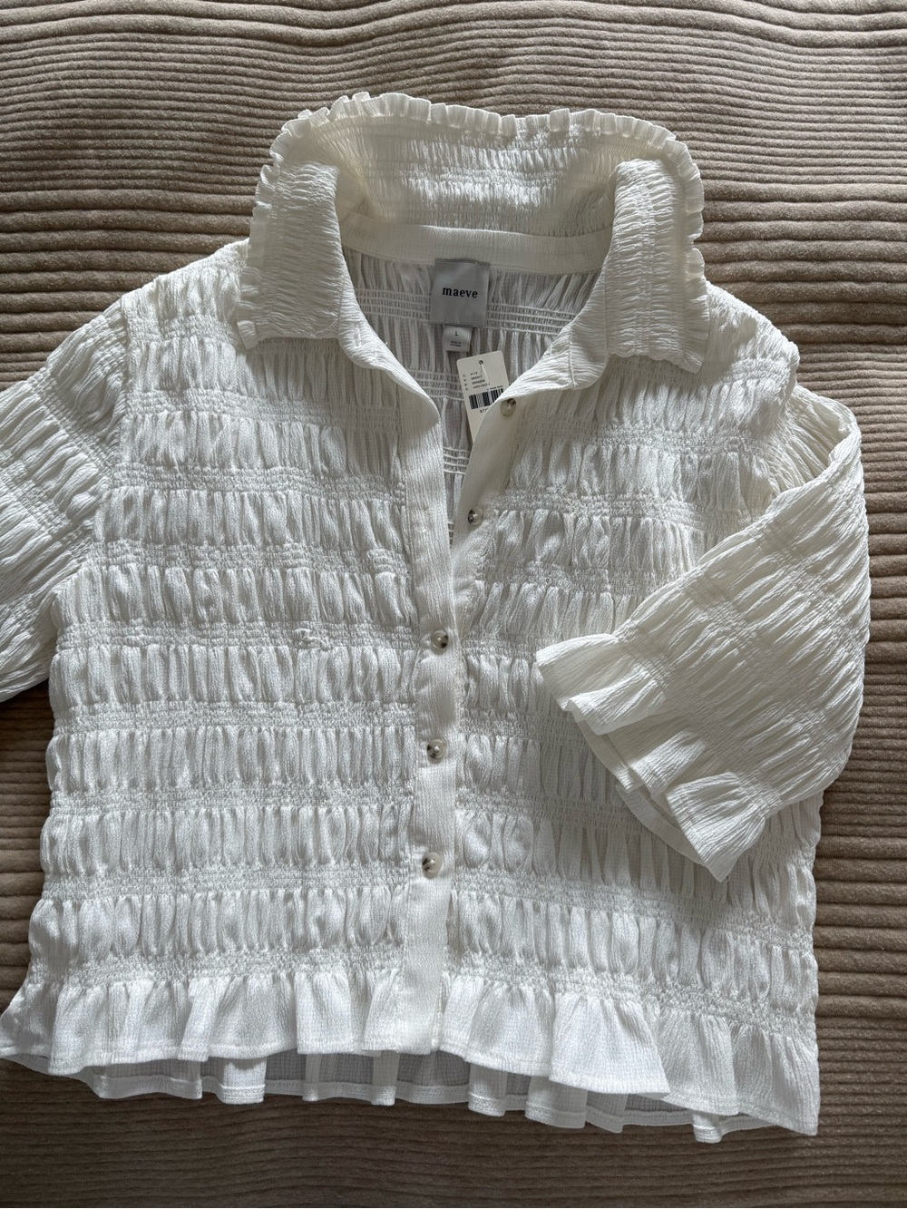 Maeve Ivory Textured Ruffle Blouse